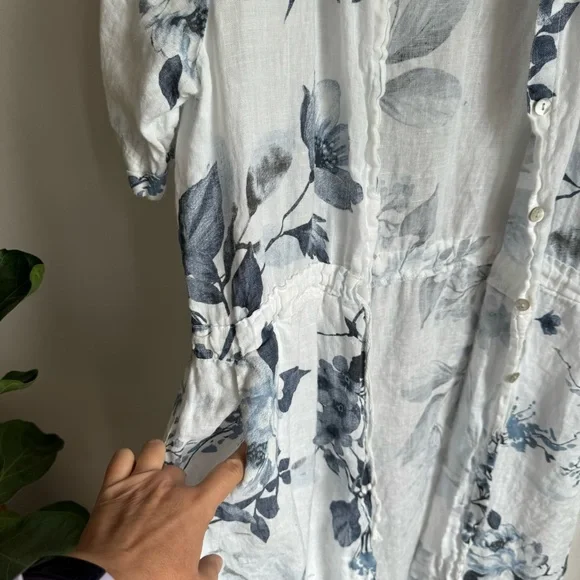 Lungo L'arno Linen Blue Floral Dress Size M With Pockets Midi Made in Italy - Picture 5 of 15